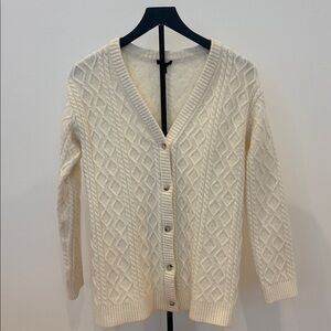 Talbots Cream Cable Knit V-Neck Button Front Cardigan